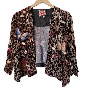 Johnny Was Penelope Velvet Bolero Jacket Leopard Print Butterfly Embroidery -XXS